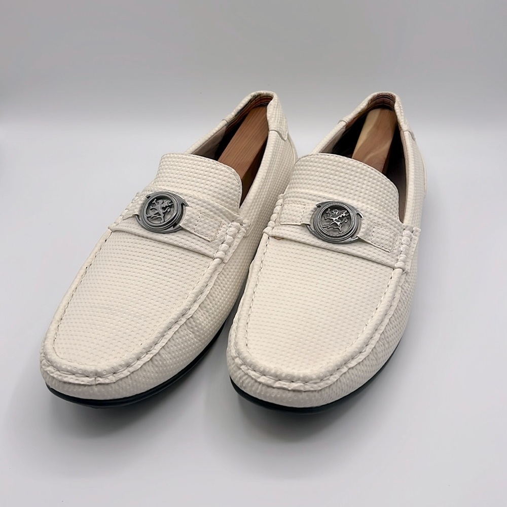 Stacy Adams “Cyd” White PU Leather Moc Toe Driving Loafers